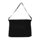 Obey Explorer Messenger Bag in Black, 100% nylon messenger bag met laminated fabric backing reflective Obey art print 2-way zipper opening exterior en interior pockets en verstelbare web strap in tijdloze zwarte kleur, verkrijgbaar bij Revert 95 Haarlem