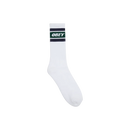 Obey Cooper II Socks in White Eden Green, 80% cotton 13% polyester 2% elastane crew socks met Obey logo op de bovenkant in witte basis met eden green kleuraccent one size fits most, verkrijgbaar bij Revert 95 Haarlem