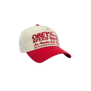 Obey Speed Squad 5 Panel True Red Multi, structured snapback cap met precurved brim, verstelbare sluiting en geborduurde Obey branding, one size, verkrijgbaar bij Revert 95 Haarlem