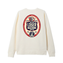Loser Machine Work Hard HW Crew Bone, heavyweight crew fleece sweater van 70% cotton 30% polyester met klein graphic op de borst en groot print op de achterkant, standard fit, verkrijgbaar bij Revert 95 Haarlem
