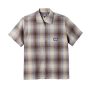 Loser Machine Pachuco SS Woven Shirt in Brown Khaki, 100% cotton short sleeve ombre plaid shirt met coil zip front double chest pockets straight hem boxier fit en LMC woven label branding in warme bruine kaki ombre plaid colorway, verkrijgbaar bij Revert 95 Haarlem