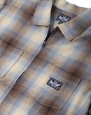 Loser Machine Pachuco SS Woven Shirt in Brown Khaki, 100% cotton short sleeve ombre plaid shirt met coil zip front double chest pockets straight hem boxier fit en LMC woven label branding in warme bruine kaki ombre plaid colorway, verkrijgbaar bij Revert 95 Haarlem