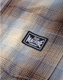 Loser Machine Pachuco SS Woven Shirt in Brown Khaki, 100% cotton short sleeve ombre plaid shirt met coil zip front double chest pockets straight hem boxier fit en LMC woven label branding in warme bruine kaki ombre plaid colorway, verkrijgbaar bij Revert 95 Haarlem