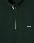 Obey Established Works Bold Mockneck Green Gables, heavyweight mockneck sweater van 58% katoen 42% polyester met doorlopende metalen rits en geborduurd logo, verkrijgbaar bij Revert 95 Haarlem