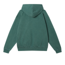 Obey Lowercase Pigment Zip Hood in Pigment Pine Needle, 100% cotton 16 oz extra heavyweight brushed back fleece zip hoodie met exposed front metal zipper rib waistband cuffs front patch pockets en Lowercase embroidery op borst in diepe gedempte groene Pine Needle kleur, verkrijgbaar bij Revert 95 Haarlem