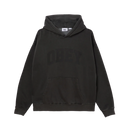 Obey Collegiate Pigment Crewneck in Pigment Stretch Limo, 60% cotton 40% polyester 14 oz heavyweight brushed back fleece pullover crewneck met rib neckband waistband cuffs en tonal Obey screen print op voorkant in diepe gedempte zwarte pigment dye colorway relaxed fit, verkrijgbaar bij Revert 95 Haarlem