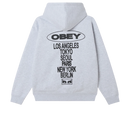 Obey Oval Cities Hood in Ash Grey, 80% cotton 20% polyester 10 oz extra heavy cotton wide fitted pullover hoodie met soft fleece lining en Oval Cities logo print op borst en rug in gemêleerde lichtgrijze Ash Grey colorway, verkrijgbaar bij Revert 95 Haarlem