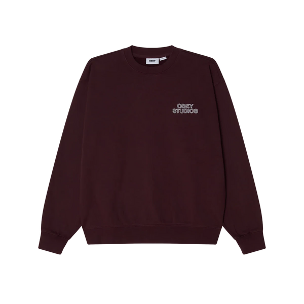 Obey Studios Faded Crew – crewneck sweater met unieke faded wash en subtiele Obey Studios branding
