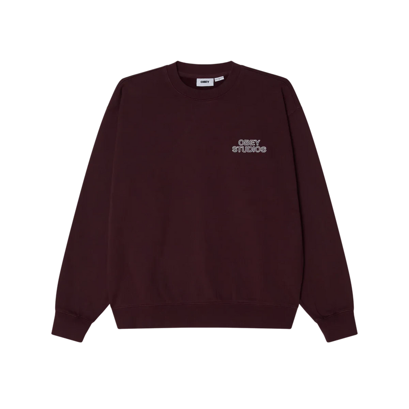 Obey Studios Faded Crew – crewneck sweater met unieke faded wash en subtiele Obey Studios branding