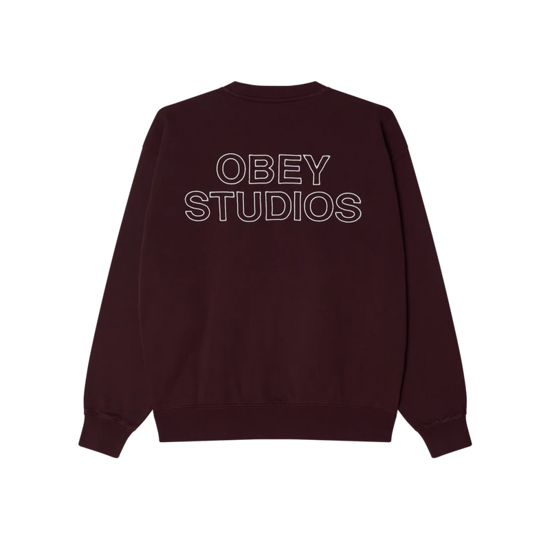 Obey Studios Faded Crew – crewneck sweater met unieke faded wash en subtiele Obey Studios branding