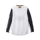 Loser Machine Condor Jersey in White Black, 100% polyester long sleeve mesh moto jersey met larger hole mesh op zijkanten en undersleeve self neck band cuff scalloped hem en LMC printed neck label, verkrijgbaar bij Revert 95 Haarlem