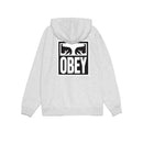 Obey Eyes Icon Hood Heather Grey, hoodie van 58% cotton 42% polyester met Eyes Icon graphic op borst en achterkant, gevoerde capuchon en kangoeroezak, regular fit, maten S-XL, verkrijgbaar bij Revert 95 Haarlem