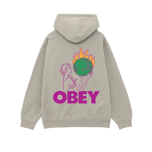 Obey World in Flames Premium Hood – fleece hoodie met World in Flames graphic op borst en rug