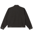 Obey Walter Work Jacket in Black Faded Wash, 100% cotton canvas relaxed fit work jacket met front metal zipper besom chest pocket patch pockets met hidden snap adjustable cuffs adjustable back waist tab fully lined en Obey patch op de borst, verkrijgbaar bij Revert 95 Haarlem