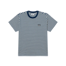 Obey Established Works Eyes Stripe T-Shirt in Navy Peony Multi, 100% cotton yarn-dyed stripe short sleeve regular fit tee met rib-knit collar en embroidered Obey Icon Eyes label op borst Fair Trade productie in gestreepte navy peony multi colorway, verkrijgbaar bij Revert 95 Haarlem