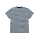 Obey Established Works Eyes Stripe T-Shirt in Navy Peony Multi, 100% cotton yarn-dyed stripe short sleeve regular fit tee met rib-knit collar en embroidered Obey Icon Eyes label op borst Fair Trade productie in gestreepte navy peony multi colorway, verkrijgbaar bij Revert 95 Haarlem