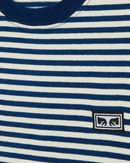 Obey Established Works Eyes Stripe T-Shirt in Navy Peony Multi, 100% cotton yarn-dyed stripe short sleeve regular fit tee met rib-knit collar en embroidered Obey Icon Eyes label op borst Fair Trade productie in gestreepte navy peony multi colorway, verkrijgbaar bij Revert 95 Haarlem