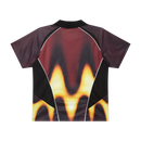 Obey Blurred Soccer Jersey Burnt Red Multi, sportief colorblock shirt van 100% polyester met rib V-hals kraag en Obey screen print, relaxed fit, maten S-XXL, verkrijgbaar bij Revert 95 Haarlem