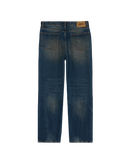 Obey Classic Baggy Denim Oil Stained Indigo, denim jeans van 100% cotton met shank button closure, button fly en 5-pocket styling, relaxed fit straight leg, taillemaatjes 28-38, verkrijgbaar bij Revert 95 Haarlem
