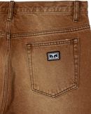 Obey Boxcar Straight Leg Denim Archive Brown, denim jeans van 100% cotton met drukknoop closure en 5-pocket styling, straight leg, taillemaatjes 28-34, verkrijgbaar bij Revert 95 Haarlem