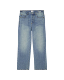 Obey Boxcar Straight Leg Denim in Heavy Vintage Indigo, 100% cotton 13.5 oz heavyweight denim relaxed fit straight leg jeans met 5-pocket design buttons en rivets met Obey lettering sewn-on eyes patch en deep blue vintage wash met fade-outs, verkrijgbaar bij Revert 95 Haarlem