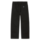Obey Theo Easy Pant in Black Faded Wash, 100% cotton 6.5 oz lichtgewicht regular fit tapered leg broek met elastic waistband rounded drawcord faux fly on-seam front pockets en back patch pockets in subtiel worn-in zwarte kleur, verkrijgbaar bij Revert 95 Haarlem