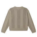Obey Crochet Sweater in London Fog, 100% cotton crochet knit crewneck sweater met textural stripe appearance rib collar cuff en hem embroidered Obey logo op borst in regular fit in gedempte lichtgrijze London Fog colorway, verkrijgbaar bij Revert 95 Haarlem