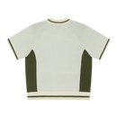 Obey Sport Polo Sweater Unbleached Multi, polosweater van 100% viscose met gestreepte rib polokraag, contrastpanelen en relaxed fit, maten S-XXL, verkrijgbaar bij Revert 95 Haarlem