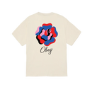 Obey Paper Rose T-Shirt in Cream, 100% cotton 6 oz regular fit tee met Paper Rose rozenprint graphic van Shepard Fairey op voorkant en rug in warme gebroken witte Cream kleur, verkrijgbaar bij Revert 95 Haarlem
