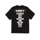 Obey Global Impact T-Shirt in Black, 100% cotton 6 oz regular fit tee met Global Impact graphic van Shepard Fairey op voorkant en rug in tijdloze zwarte colorway, verkrijgbaar bij Revert 95 Haarlem