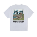 Obey Sky Face Heavyweight T-Shirt in White, 100% cotton 8 oz heavyweight box T-shirt relaxed fit met small Sky Face Obey Face graphic op borst en large Sky Face print op rug gemaakt in Mexico, verkrijgbaar bij Revert 95 Haarlem