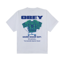 Obey Sound Design Dept. Tee White, box t-shirt van 100% cotton met geprinte graphic op voor- en achterkant, regular fit, maten S-XL, verkrijgbaar bij Revert 95 Haarlem