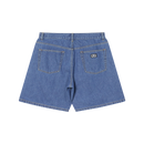 Obey Emerson Denim Short, 100% cotton 10 oz denim loose fit short met shank button closure zipper fly klassiek 5-pocket design Obey labeling en sewn-on eyes patch op achterzak 9.5 inch inseam verkrijgbaar in Washed Black en Salty Blue Stone Wash taillemaatjes 28-36, verkrijgbaar bij Revert 95 Haarlem