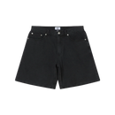 Obey Emerson Denim Short, 100% cotton 10 oz denim loose fit short met shank button closure zipper fly klassiek 5-pocket design Obey labeling en sewn-on eyes patch op achterzak 9.5 inch inseam verkrijgbaar in Washed Black en Salty Blue Stone Wash taillemaatjes 28-36, verkrijgbaar bij Revert 95 Haarlem