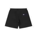 Obey Emerson Denim Short, 100% cotton 10 oz denim loose fit short met shank button closure zipper fly klassiek 5-pocket design Obey labeling en sewn-on eyes patch op achterzak 9.5 inch inseam verkrijgbaar in Washed Black en Salty Blue Stone Wash taillemaatjes 28-36, verkrijgbaar bij Revert 95 Haarlem
