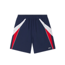 Obey Onset Short Navy Multi, lichtgewicht performance short met elastische taille, on-seam voorzakken met rits, ritszak achter en Obey screen print op het been, relaxed fit 7 inch inseam, taillemaatjes S-XXL, verkrijgbaar bij Revert 95 Haarlem
