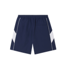 Obey Onset Short Navy Multi, lichtgewicht performance short met elastische taille, on-seam voorzakken met rits, ritszak achter en Obey screen print op het been, relaxed fit 7 inch inseam, taillemaatjes S-XXL, verkrijgbaar bij Revert 95 Haarlem