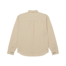 Obey Isaac Woven Shirt in Black Multi, 100% cotton poplin striped long sleeve shirt met button front closure chest pocket scallop hem en Obey embroidery op borst in gestreepte zwarte multi colorway relaxed fit Imported Fair Trade, verkrijgbaar bij Revert 95 Haarlem