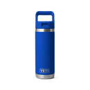 YETI Rambler 18 oz Colour Straw Bottle in Royal Blue, 18/8 roestvrij staal double-wall vacuum insulated bottle met color-matched Royal Blue Straw Cap flip-open valve TripleHaul handle en wide straw insert DuraCoat kleurcoating vaatwasserbestendig en BPA vrij, verkrijgbaar bij Revert 95 Haarlem