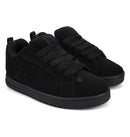 DC Shoes Court Graffik Black/Black/Black, skateschoen met nubuck leer textiel upper, cupsole constructie en Pill Pattern buitenzool, verkrijgbaar bij Revert 95 Haarlem