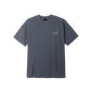 Dark Seas Nite Line Blind Stitch T-Shirt in Heather Navy, relaxed fit tee van 55% gerecycled katoen 45% gerecycled polyester met contrast blind stitching bij mouw en onderzoom en 7/8 inch neckrib, verkrijgbaar bij Revert 95 Haarlem