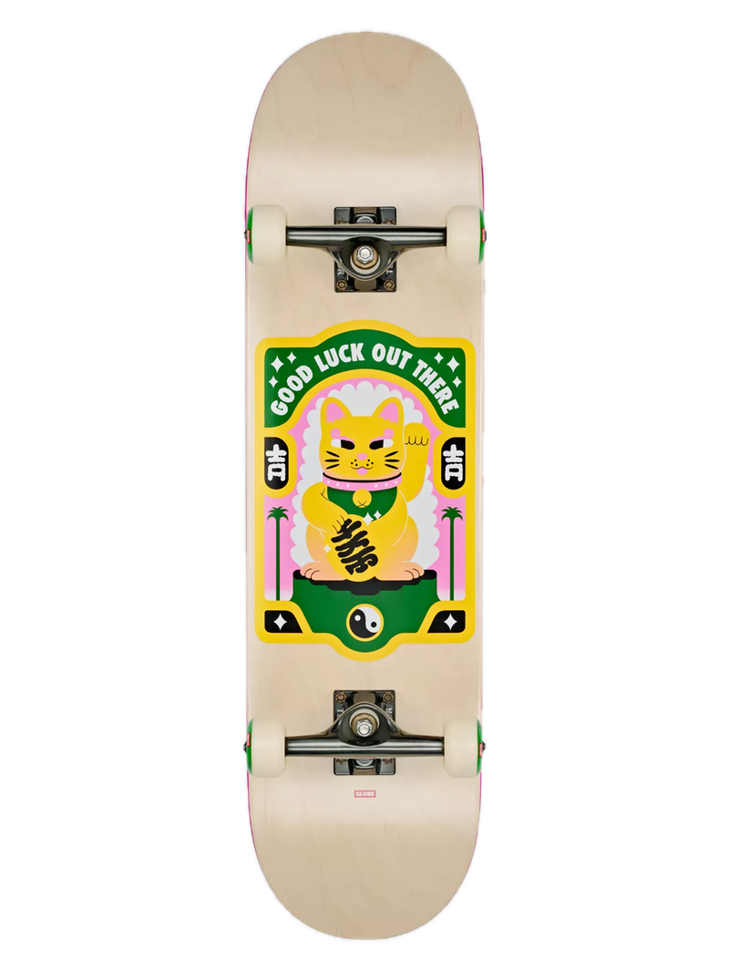 Globe G2 Maneki Lucky Gold – skateboarddeck van 7-laags esdoorn met gouden Maneki Neko-graphic en Globe G2-constructie
