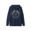 Dark Seas Navigator UV Hooded Long Sleeve T-Shirt in Navy, 100% polyester jersey met UPF 50 UV bescherming moisture wicking en quick dry self fabric hood cuffs en neckband met duimgat relaxed fit, verkrijgbaar bij Revert 95 Haarlem