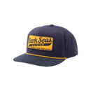 Dark Seas Franklin Hat in Navy, ongestructureerde 5-panel canvas corduroy snapback met braided visor rope zwarte onderkant visor embroidered twill patch en Tridents embroidery op de zijkant, verkrijgbaar bij Revert 95 Haarlem