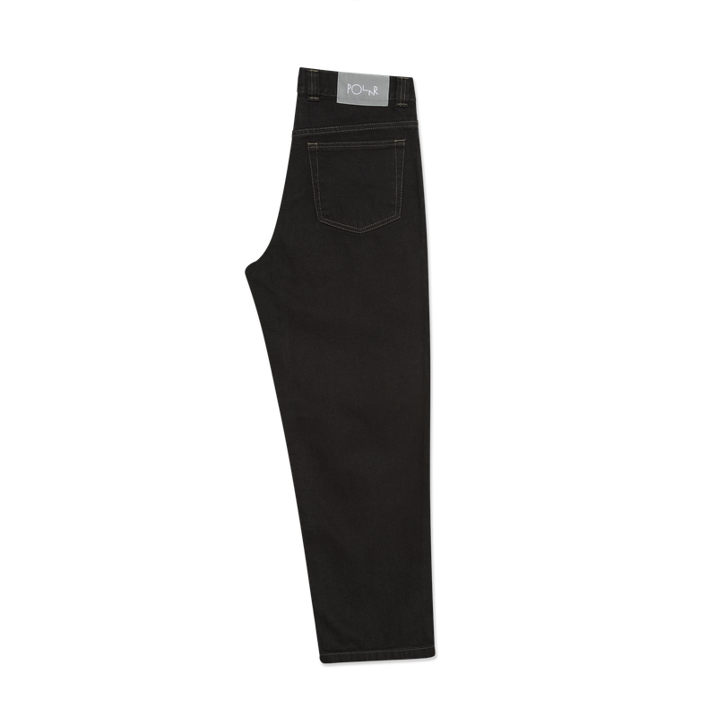 Polar Skate Co '93! Pants Contrast Stitching Black Dark Olive – denim broek van 100% katoen met rechte pasvorm, contraststiksels in dark olive en Polar-label.