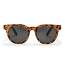 CHPO Brand Côte Des Basques X zonnebril, 100% gerecycled plastic round small medium fit unisex zonnebril 46mm met luipaardprint montuur en UV400 bescherming vernoemd naar het surfstrand in Biarritz verkrijgbaar in Leopard Black en Mustard Brown, verkrijgbaar bij Revert 95 Haarlem