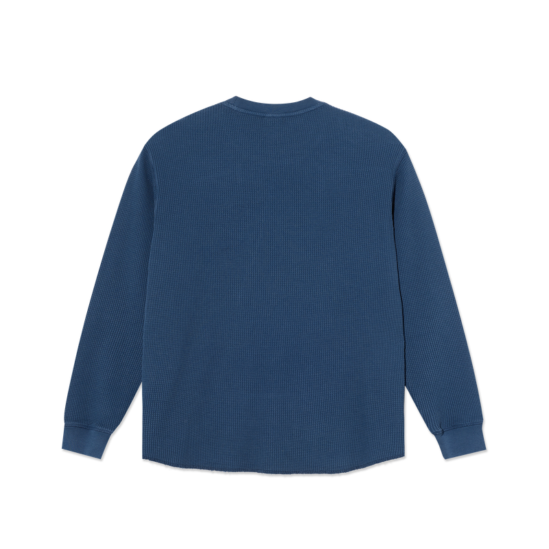 Polar Skate Co Dylan LS Tee Waffle Space Blue – longsleeve van 100% katoen met wafelstructuur en relaxte pasvorm in Space Blue kleur.