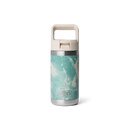 YETI Rambler Jr 12 oz Kids Bottle in Sea View Seafoam Pattern, 18/8 stainless steel double-wall vacuum insulated kids bottle met Straw Cap flip-open valve leakproof No Sweat Design DuraCoat Sea View gemarmerd seafoam patroon vaatwasserbestendig leeftijd 3+ 355ml 5 jaar garantie, verkrijgbaar bij Revert 95 Haarlem