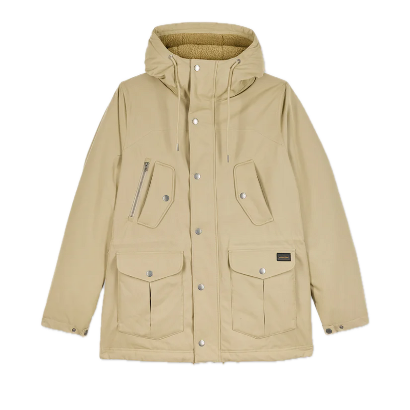 Volcom Starget 5K Parka Khaki – waterdichte parka in khaki met voering, capuchon, meerdere zakken en subtiele Volcom-branding