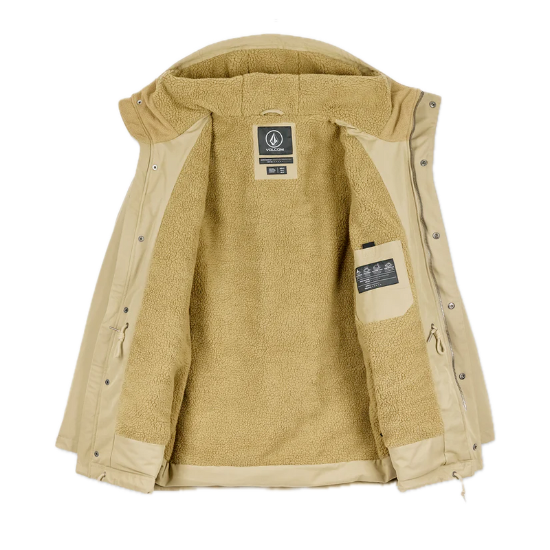 Volcom Starget 5K Parka Khaki – waterdichte parka in khaki met voering, capuchon, meerdere zakken en subtiele Volcom-branding